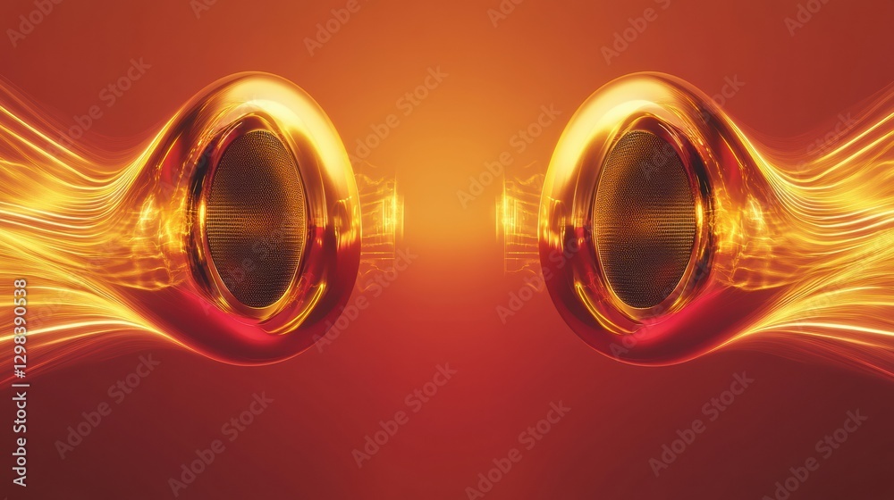 Poster 3d speakers illuminate the space with vibrant light waves and sound energy. generative ai