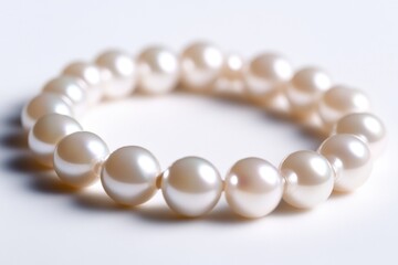 Close-up of a beautiful bracelet featuring white pearls on a white surface, perfect for jewelry and lifestyle photography