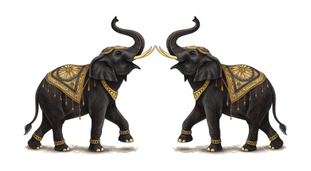 Obraz premium Two elephants adorned with gold ornaments