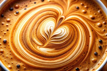 Microscopic latte art: creamy macchiato foam's texture captured in detail.