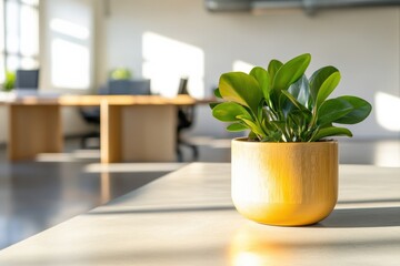 plant on desk in office space