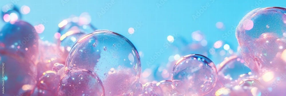 Aufkleber Colorful soap bubbles emerging from a surface with a bright blue background on a sunny day. Generative AI