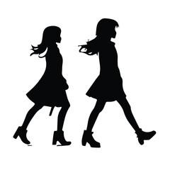 tow girl walking each other black silhouette 