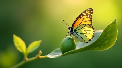 Obraz premium Butterfly and Chrysalis on a Leaf – Transformation