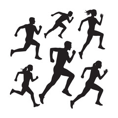 Training athletes silhouettes. Isolated sportsmen and sportswomen silhouettes on white background. Black and white vector design. Sport. Professional Athletes. Athletics event. Icons, signs.