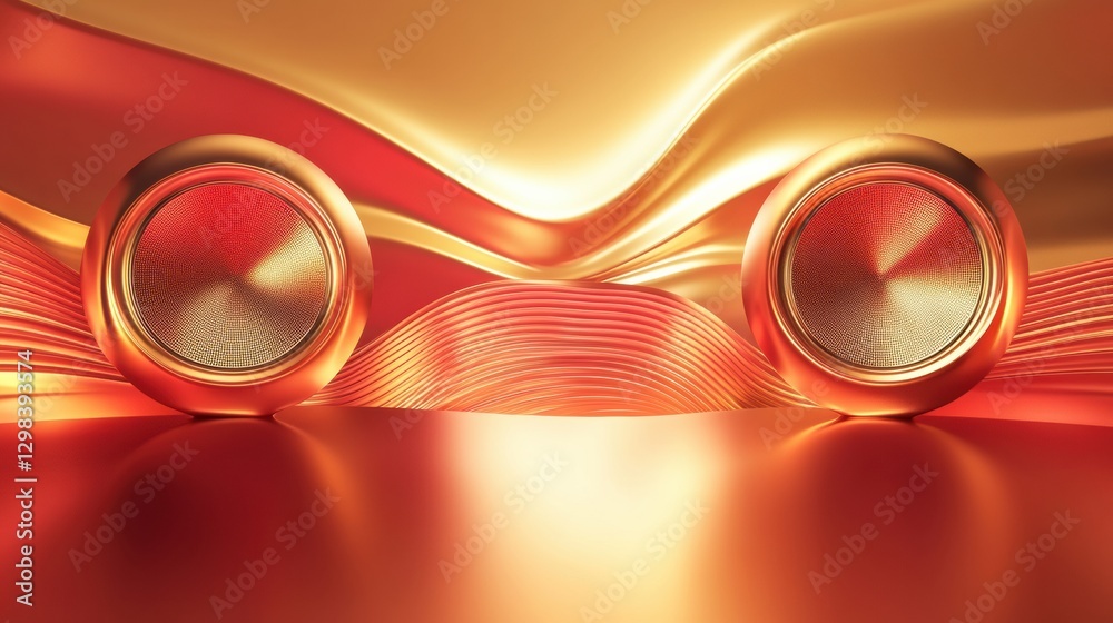 Aufkleber 3D speakers glowing with vibrant light waves in a dynamic abstract setting create an immersive auditory experience. Generative AI