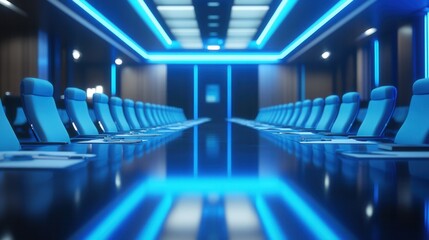 Fototapeta premium Modern Conference Room with Blue Lighting and Sleek Design Elements