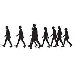 silhouettes of walking people white Background
