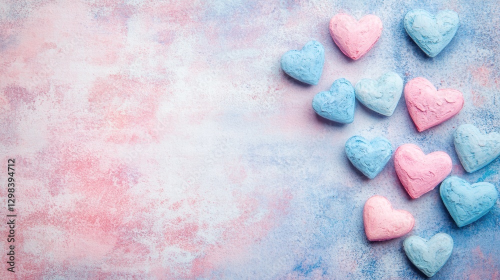Poster colorful heart shaped candies on pastel background create a charming display for celebrations and pa