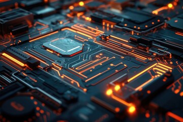 A detailed view of the inner workings of a computer motherboard