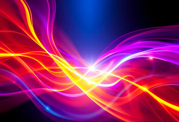 Fototapeta premium A dynamic abstract design of flowing neon light waves in vibrant red, orange, purple, and blue, symbolizing energy.