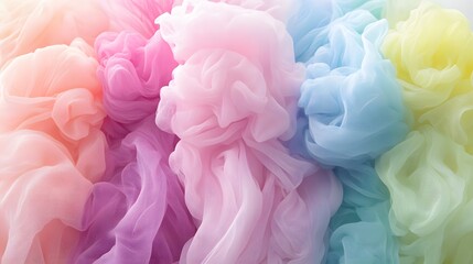 Fototapeta premium Pastel Rainbow Fabric Texture, Soft Sheer Tulle Drape