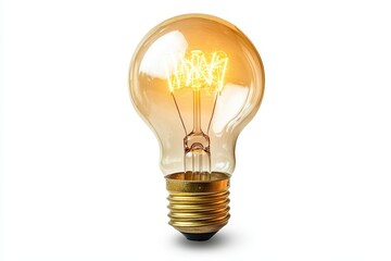Illuminated Ideas: A Glowing Light Bulb - A single, incandescent light bulb glows brightly against a white background, symbolizing innovation and inspiration