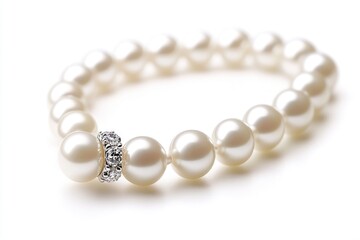 A luxurious white pearl bracelet features a stunning diamond clasp, perfect for formal occasions