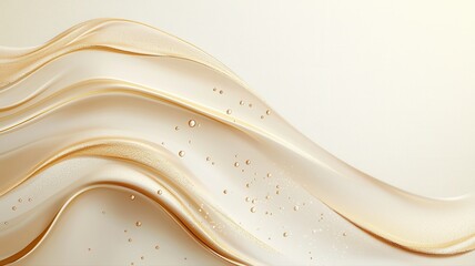 Elegant abstract waves with golden tones and sparkles on a beige background, evoking luxury and sophistication.