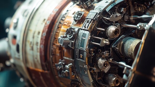 Inside view of industrial machinery with moving parts and metal components