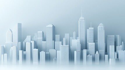 Obraz premium Monochrome Cityscape Illustration with Architectural Detail in Pale Blue and White