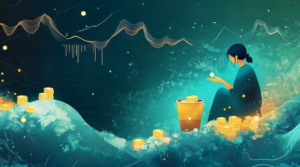 A serene figure surrounded by waves, embodying tranquility and spiritual reflection.