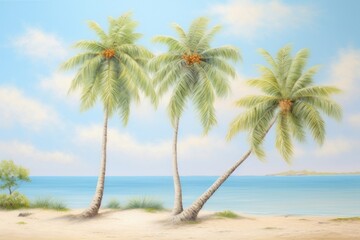 Painting of plam tree border landscape outdoors nature.