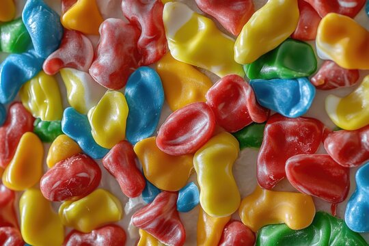 A colorful pile of gummy bears sits on a table, perfect for candy lovers and kids' parties