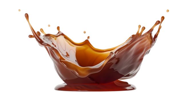 dark liquid Caramel sauce splash isolated on white background with clipping path cut-out, clipping path, transparent
