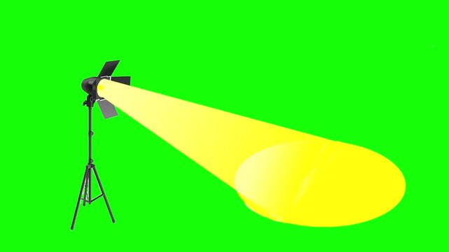 Lighting fixture is turned on and off on set for film production against a green screen. Chroma key, cartoons, footage, mockup, loop