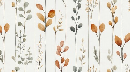 Elegant botanical pattern with delicate foliage and earthy tones