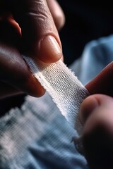 A close-up shot of someone grasping a piece of fabric, possibly used for cleaning or repairing