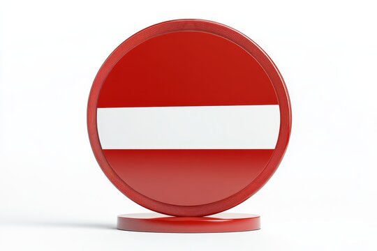No Entry Sign Red Circular Base - A 3D of a red no entry sign with a white horizontal bar, symbolizing prohibition, restriction, blockage, limitation, and stop. Clean design, simple background