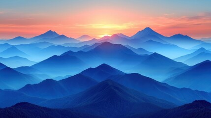 Fototapeta premium Majestic mountains at sunrise with layers of blue tones creating a serene and tranquil atmosphere
