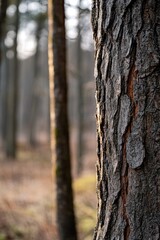 Obraz premium A close-up shot of a tree trunk in a forest setting, highlighting the texture and bark details