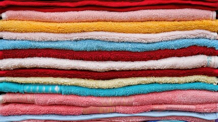 Colorful Stacked Towels in a Neat Arrangement for Home Decor