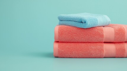 Soft and Cozy Towels Stacked on a Calm Aquatic Background