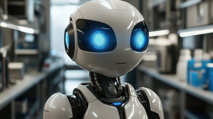 Fototapeta premium Robot assistant in a modern laboratory setting working on advanced technology and robotics
