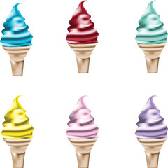 Colorful Soft Serve Ice Cream Cones - Vector Illustration