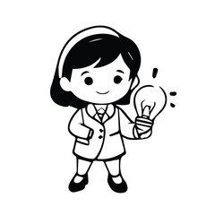 doodle line color avatar girl holding bulb 