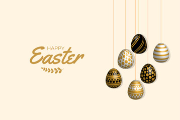 Happy Easter. Easter Card with golden eggs in 3d style