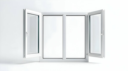 Open White Window Frame Displaying Interior View on Bright White Background