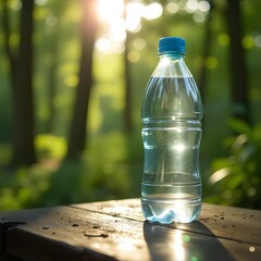 one water bottle in natural backgroud	