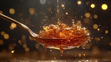 Liquid Medicine in Spoon Dripping Back into Bottle with Strands