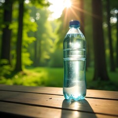 one water bottle in natural backgroud	
