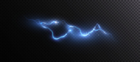 Bright flickering lightning effect, thunderstorm, stormy weather, electric discharge. Vector illustration