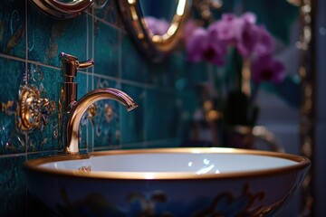 Obraz premium A simple bathroom setup with a sink and mirror