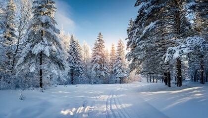Fototapeta premium snow covered forest on a frosty winter day
