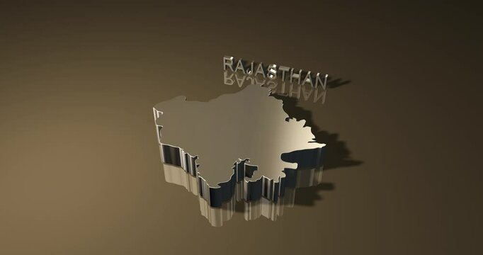 3D Map of Indian state Rajasthan in 3D animation with golden theme