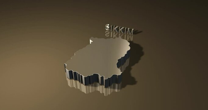 3D Map of Indian state Sikkim in 3D animation with golden theme