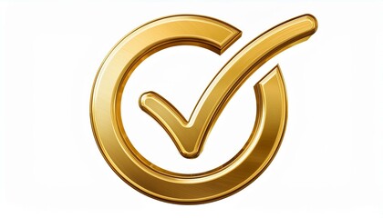golden checkmark icon inside circle isolated on white background png element