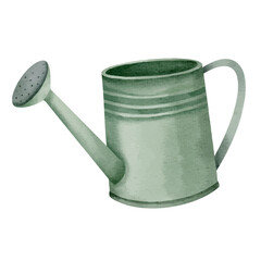 Watercolor watering can. Gardening element, hand drawn agricultural illustration. © Hanna ArtLab