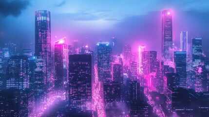 Fototapeta premium Neon Cityscape: A Futuristic Nightscape