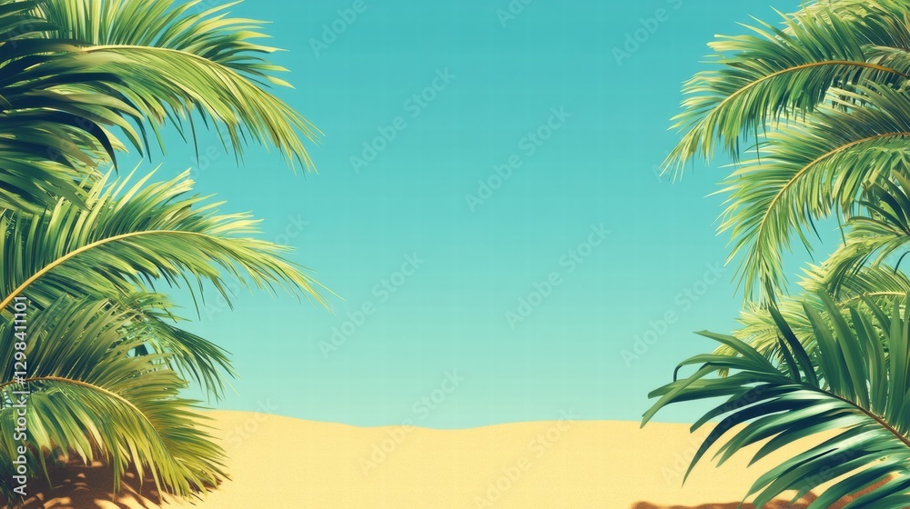 Aufkleber Palm trees sway in the sunny sky over a serene sandy beach in a tropical paradise. Generative AI